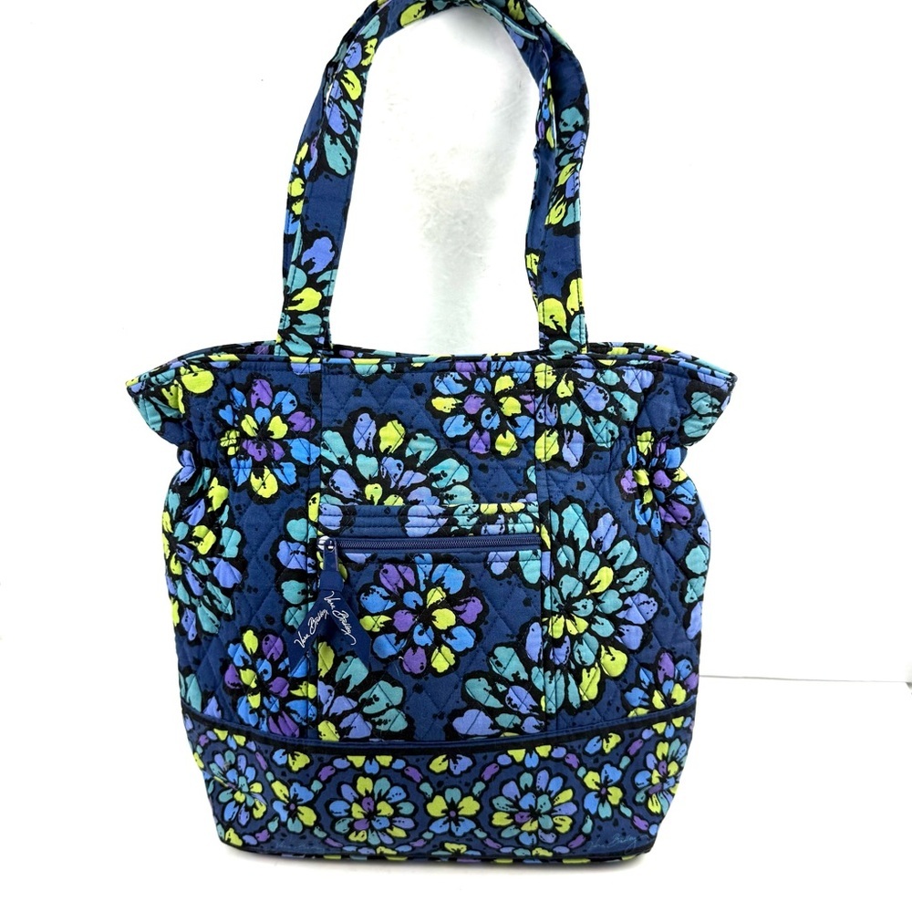 Vera Bradley Laura Tote Indigo Pop Shoulder Bag Purse‎ Quilted Blue Used Once